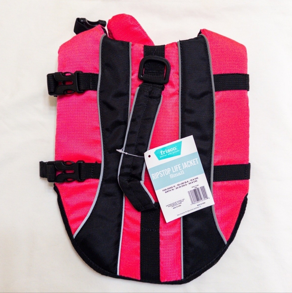 Frisco Ripstop Life Jacket in Hot Neon Pink and Black For Dogs Size Small